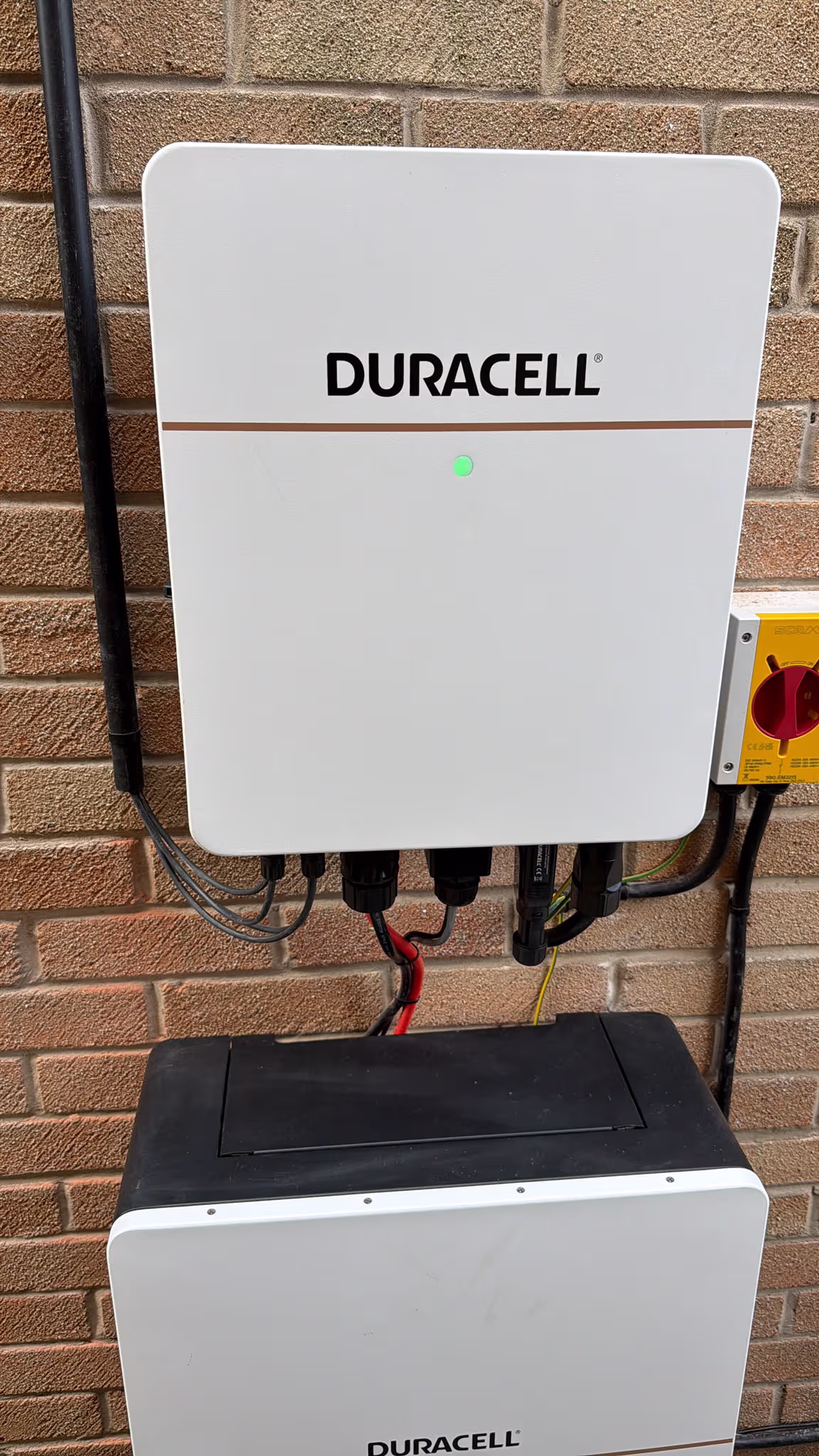 Duracell battery storage units stacked and wired